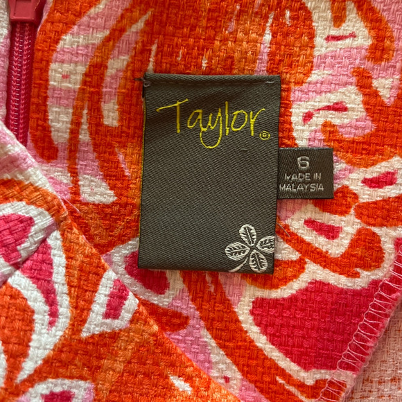 Taylor Straight Sheath Dress Size 6 Floral Geometric Pink Orange Knee Length NEW - Picture 3 of 7
